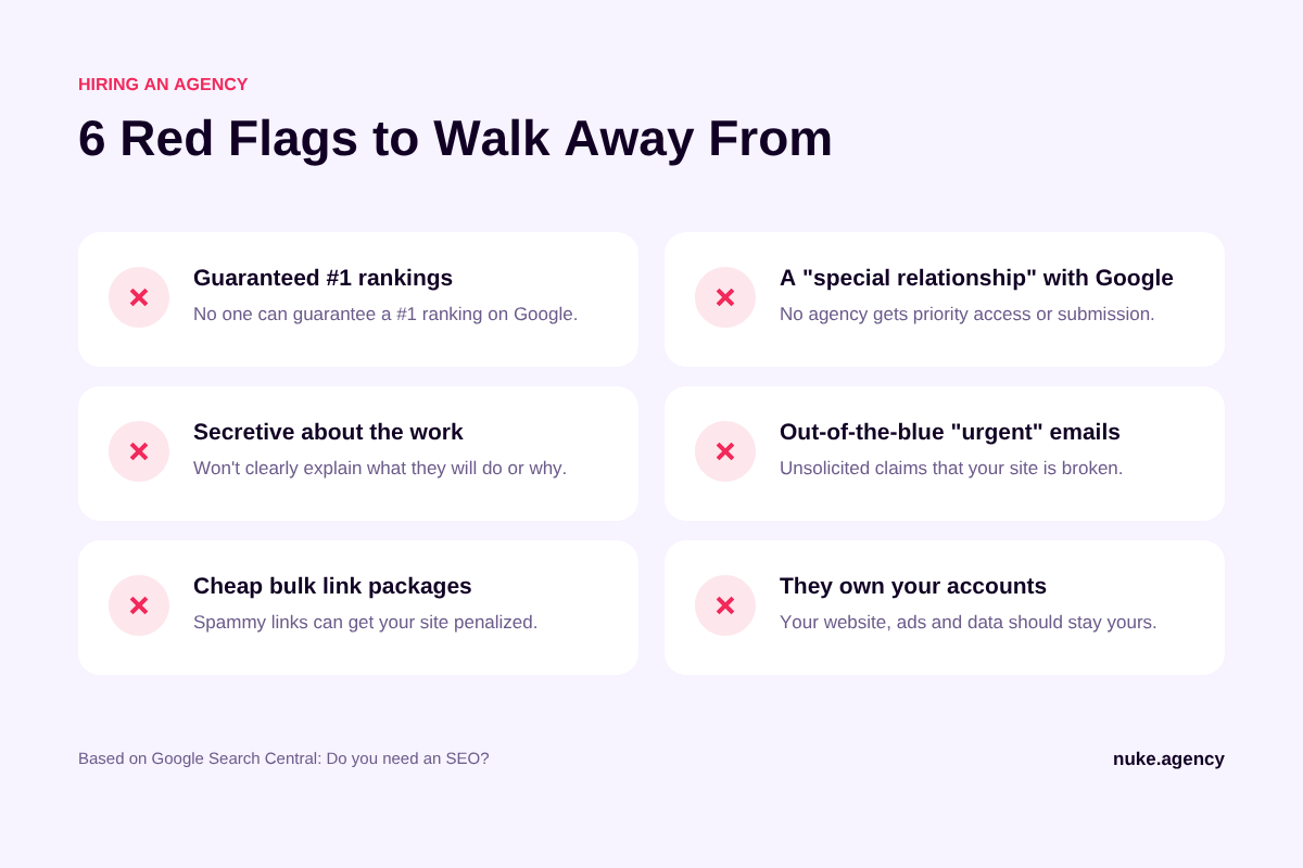 Red flags to watch for when hiring a digital marketing or SEO agency